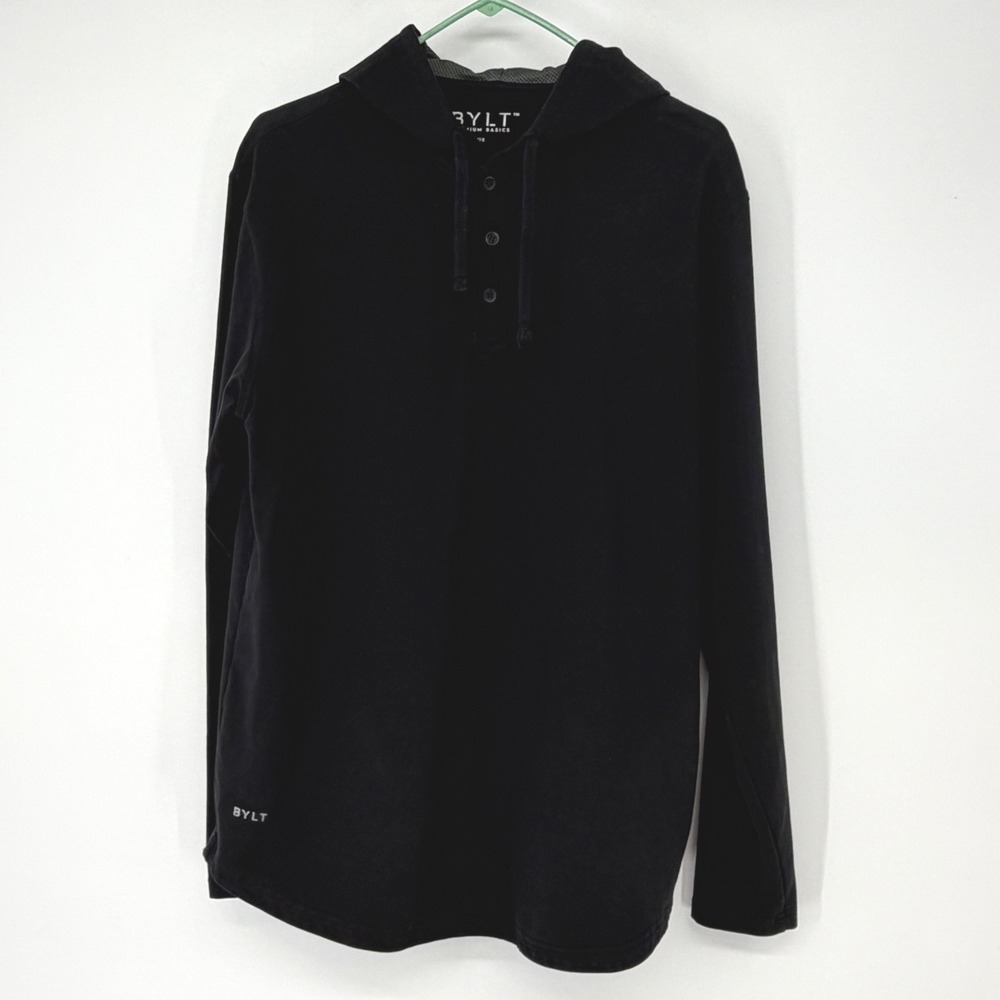 BYLT Premium Basics Lux Henley‎ Hoodie Mens Large Black Long Sleeve Pullover
